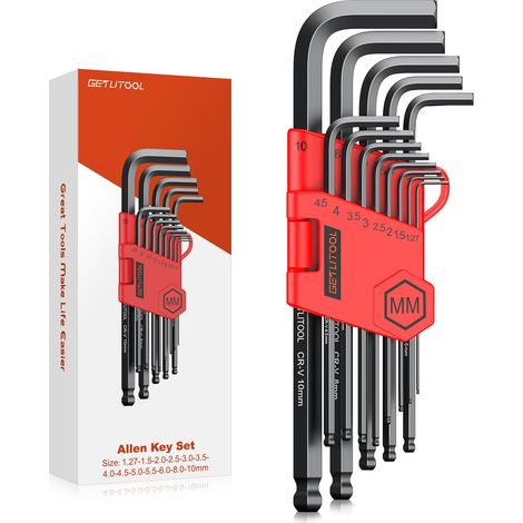 Clés Allen Métriques Longues 6 Pans,13PCS,1,27-10mm,en Acier Cr-V (1/5)