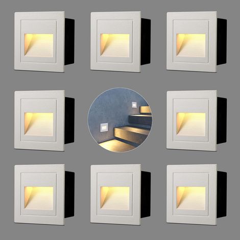 6 Pièces Lampe D'escalier LED 3W 300LM, Éclairage Mural 230V 3000K, Éclairage D'escalier IP65, Boîtier de Montage Encastré 68mm, 85 X 85mm, Applique Murale LED Encastrée Aluminium Noir (1/5)