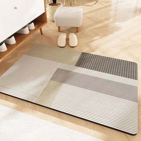 Tapis de bain marron à rayures, 4060cm, absorbant, antidérapant, séchage rapide, résistant aux taches. (1/5)