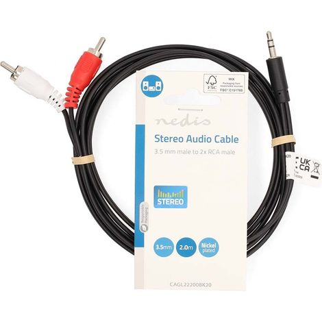 Nedis Stereo-Audiokabel / 3.5 mm Stecker / 2x RCA Stecker / Vernickelt / 2.00 m / Rund / Schwarz / Label