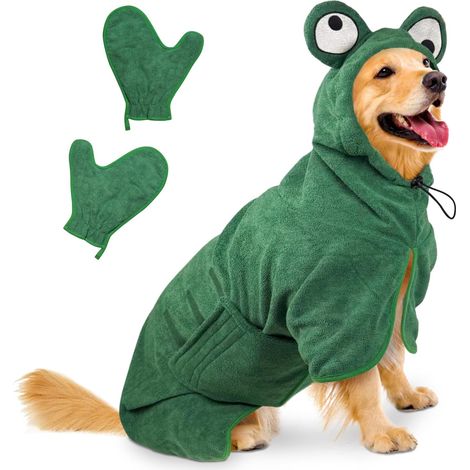 1 Peignoir Chien Microfibre, Super Absorbant, Fermeture Réglable, Pour Bain Natation Pluie