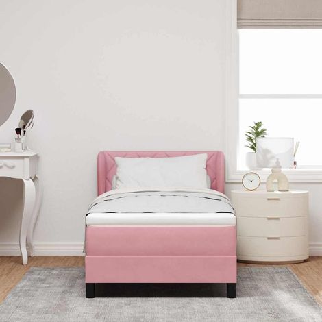 Cama tipo Box Spring con cabecera Rosa 90 x 200 cm Terciopelo (1/5)