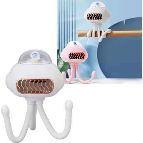Tragbarer, klingenloser Ventilator, USB-wiederaufladbar, in Oktopusform, mit umwandelbarem Außenständer, kleine Größe, weiß. (1/4)