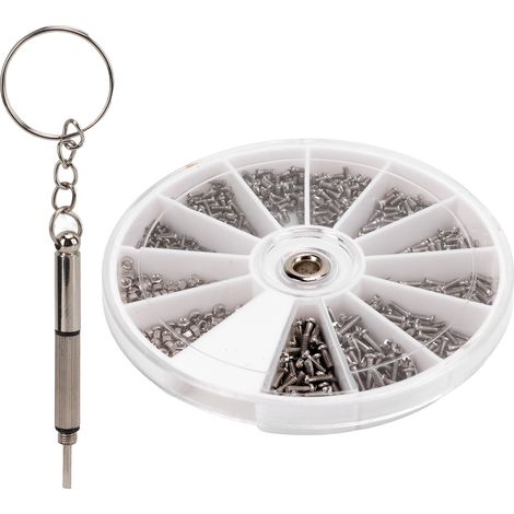 Kit de visserie en acier inoxydable : écrous et vis assortis + tournevis pour réparation de lunettes, montres, téléphones et horloges (1/5)