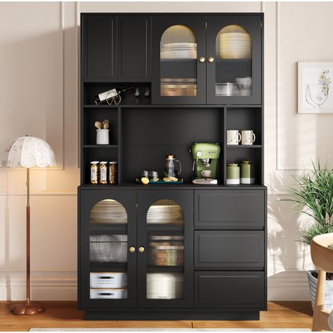 Buffet meuble rangement 106 cm MDF noir LED HAVRYA (1/5)