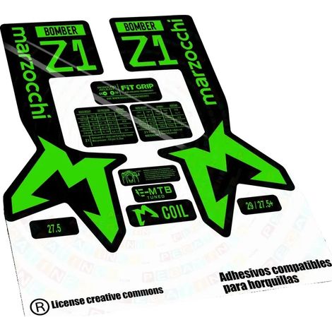 Pegatinas de vinilo de alta calidad, compatibles con MARZOCCHI BOMBER Z1 2024, color verde fluorescente. (1/2)