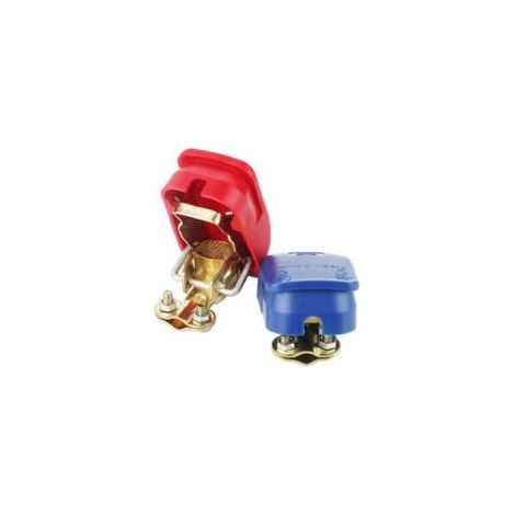 – Lot de 2 cosses batterie 12V – Libération rapide pour bornes rondes – Installation facile dans espaces confinés – Matériau plastique et métal (1/5)