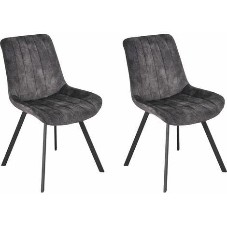 Lot 2 chaises velours gris anthracite rembourré pieds métal - NANY 2 (1/5)