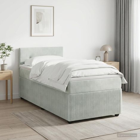 vidaXL Letto con Box Spring, Materasso e LED Grigio Chiaro 90 x 190 cm