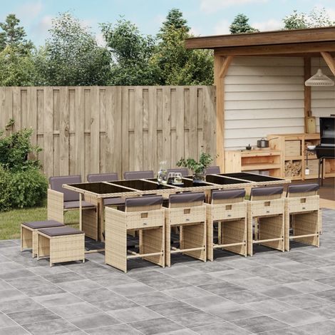 vidaXL Ensemble à manger de jardin et coussins 15 pcs mélange beige (1/5)