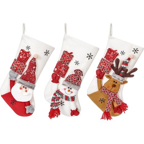 Chaussettes de Noël avec Père Noël, bonhomme de neige et rennes, décorations de Noël en peluche à suspendre (1/5)