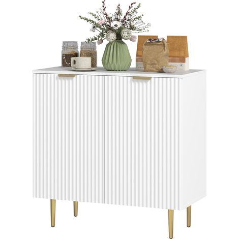 Buffet de Cuisine Blanc 80 cm, 2 Portes, Étagère Réglable et Pieds Métalliques Surélevés, Meuble de Rangement, Cuisine, Salle à Manger et Entrée (1/5)