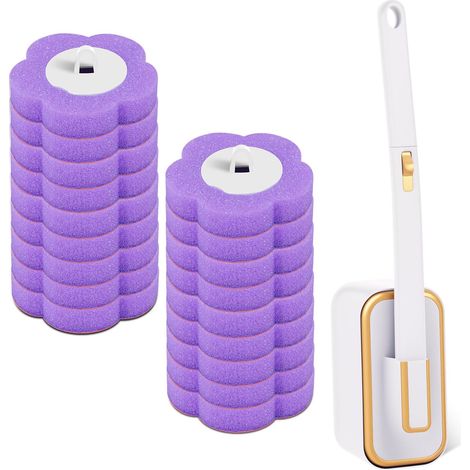 Lot de 4 brosses de toilette jetables avec poignée allongée et support - Avec 18 accessoires de nettoyage - Éponge - Brosse WC pour le nettoyage de salle de bain - Lavabo - Baignoire (1/5)