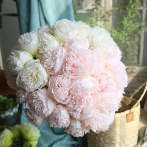 2 Bouquets de pivoines artificielles, 10 têtes de Pivoine en Soie Fausse Fleur, centres de Table (Rose Clair) (1/4)