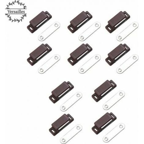 Loqueteau Magnétique - Force de Maintien 4 kg - Pour Porte de Placard et Tiroir - Lot de 10 - Brun (1/5)