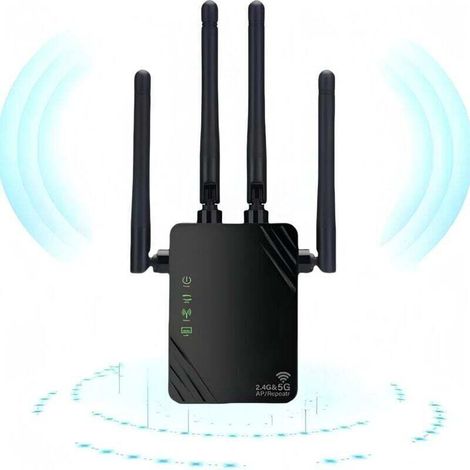 Répéteur WiFi, 2024 Nouveau Amplificateur WiFi, amplificateur WiFi 1200mbps, amplificateur WiFi bi - Bande 5ghz et 2.4GHz, Mode répéteur/routeur/AP, 4 antennes, idéal pour la Maison et Le Bureau (1/4)