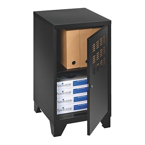 Casier de bureau métal laqué époxy noir – Dimensions H 74 x L 40 x P 40 cm – Portes battantes réversibles avec serrure – Fabrication française – Pierre Henry