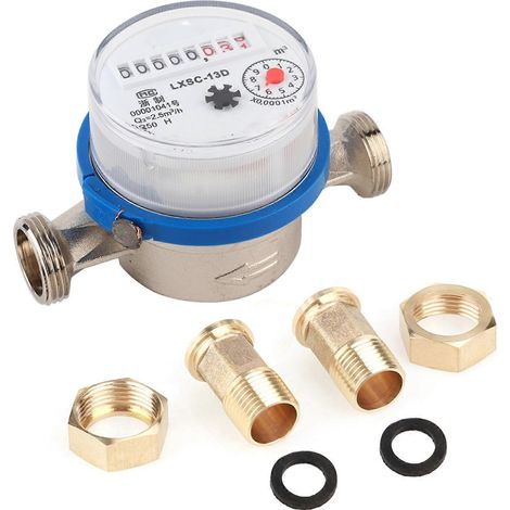 Compatible avec les compteurs d'eau secs DEWIN, compteur d'eau froide en plastique de 15 mm (1/2 pouce) pour jardin et maison, outil de mesure de table à débit unique. (1/5)