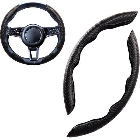 Sport Couvre Volant Voiture Forme Ronde & D Universel Suède/Fibre de Carbone Mode Housse Volant Voiture Segmentées Respirant Antidérapant 38cm(15"), Noir (1/3)