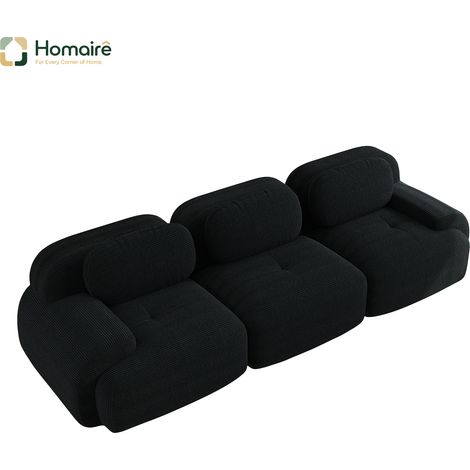 Canapé modulable en velours côtelé noir avec accoudoirs 298 x 103 x 75 cm HOMAIRE (1/4)