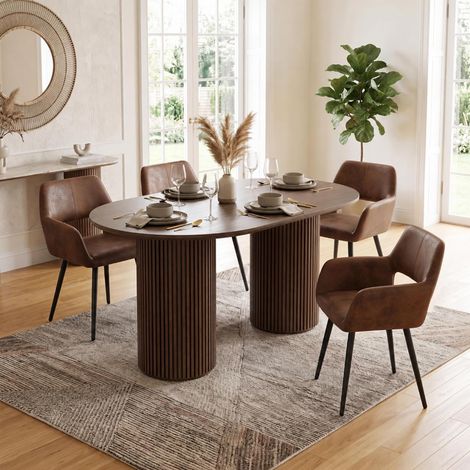 Meubles Cosy Chaises de Salle à Manger Lot de 4 Fauteuil en Suédine Marron (1/5)