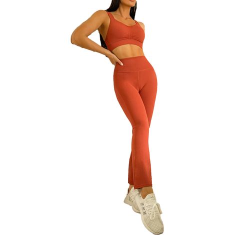 Leggings Fuseau - Taille Haute - Élastique Doux - Longueur Totale - Pour Femme - Couleur Unie - Orange Foncé - 1 Pièce (1/5)