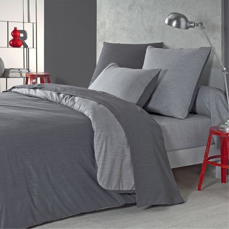 Housse de Couette Bicolore Fines Rayures en Polyester, 260 x 240 cm, Vague (1/2)
