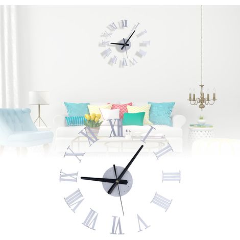 Horloge murale à chiffres romains, horloge murale silencieuse sans cadre, horloge murale à faire soi-même, horloge murale simple, décoration élégante pour la maison et le bureau, horloge minimaliste, (1/5)