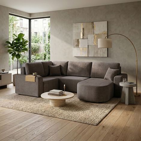 Canapé en U modulable 5 places en tissu texturé taupe - MODULYS (1/5)