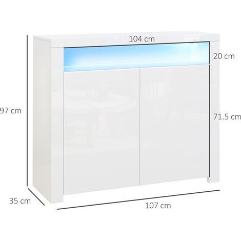 Un meuble polyvalent et peu encombrant (en bois blanc, avec des lumières LED colorées, 107x35x97cm) qui peut être utilisé dans divers endroits tels que l'entrée, le salon et la salle de bain. (1/5)