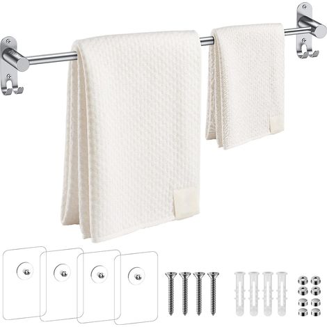 1 Porte-Serviettes Rétractable 40-70 Cm, Acier Inoxydable, Fixation Murale Vis Ou Adhésive, Pour Salle De Bain Et Cuisine