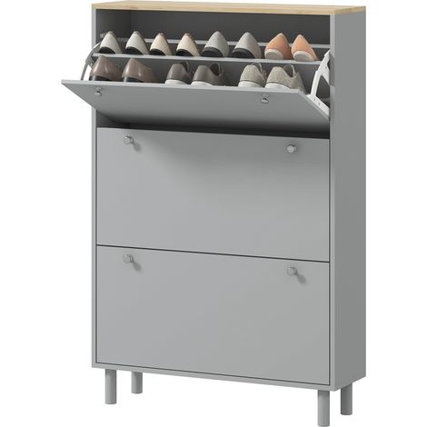 Meuble à chaussures 24 paires avec 3 tiroirs rabattables et étagères réglables, 80x23,5x121cm, gris (1/5)