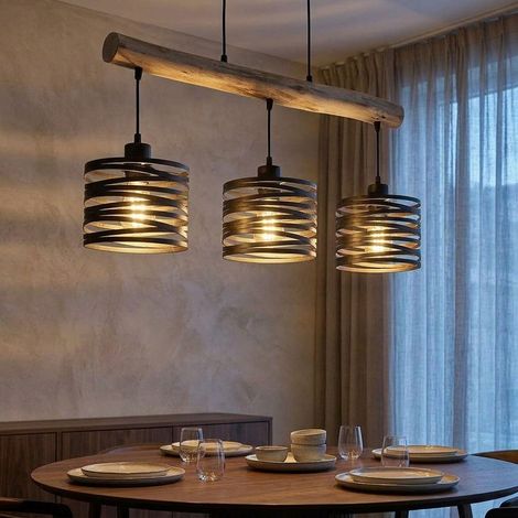 Hängeleuchte Pendelleuchte Esszimmerlampe Höhenverstellbar Schwarz Holz H 120 cm (1/5)