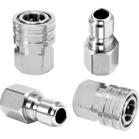 Adaptateur pour Nettoyeur Haute Pression, 2 Sets de Raccords Rapides 3/8'', Raccords en Acier Inoxydable, Kit de Déconnexion Rapide Mâle et Femelle, 350 Bar (1/5)
