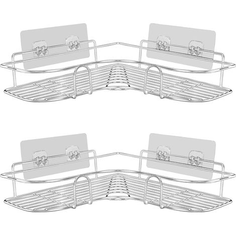 Ensemble de 2 étagères de douche d'angle sans perçage, étagère de salle de bain, porte-savon de douche en acier inoxydable pour salle de bain et rangement de cuisine (argenté) (1/5)