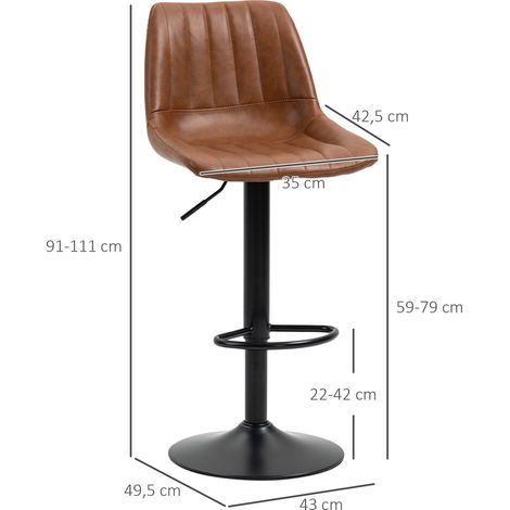 Barhocker 2er-Set im Retrodesign, mit Fußstütze, höhenverstellbar, 43 cm x49,5 cm x 111 cm (1/5)