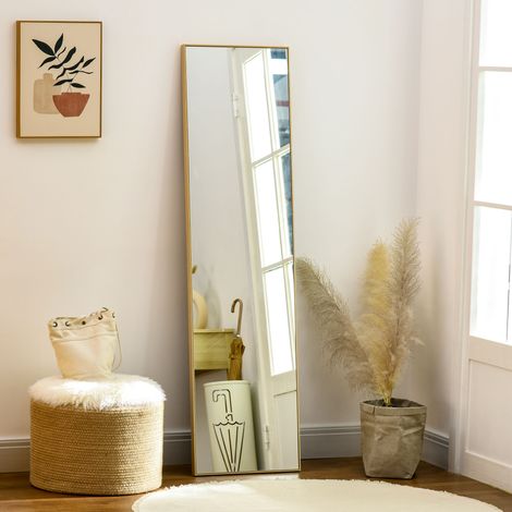 Miroir debout grain bois pleine longueur 40 x 35 x 147 cm décoration maquillage salon chambre couloir brun clair.
