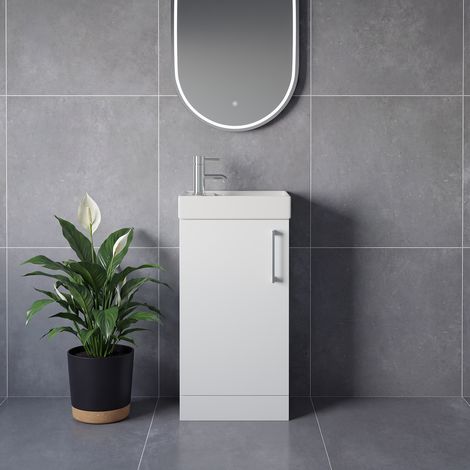 Napoli Cube Gloss White 400mm Single Door Vanity Unit with Align Basin - 400mm - Chrome 160mm Handle