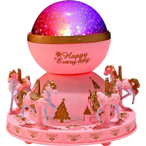 Boîte à musique projecteur étoilé, veilleuse carrousel rotative à 360 degrés avec 8 couleurs changeantes, cadeau idéal pour bébé, garçon ou fille, anniversaire ou Noël (rose)
