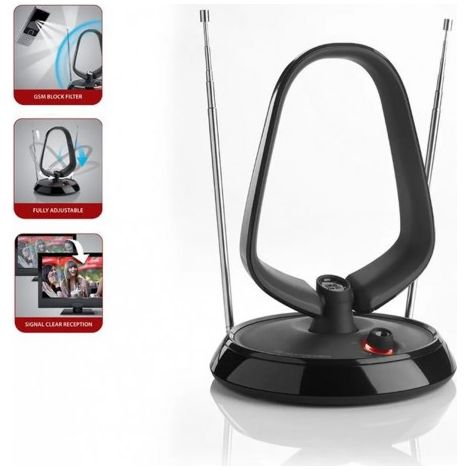 Antenne TV TNT HD UHF VHF FM Intérieur Amplifiée ONE FOR ALL SV9143 - Gain 42 dB, Compatible DVB-T, Filtre 4G integré, Cable Coax 1m