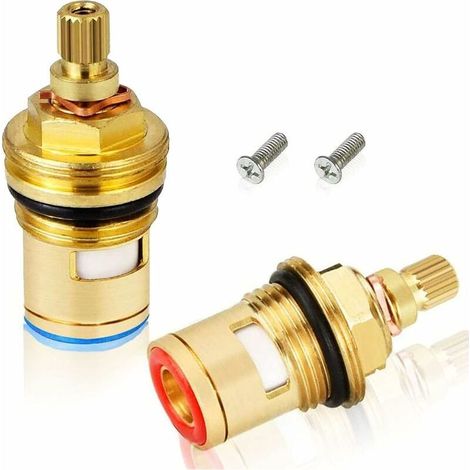 2Pcs Tete A Disques Ceramique Cartouches Céramique Universelles de Rechange 1/2 Pour Robinet Quart de Tour 20 Crans x 53mm,Pour Cusine, Salle de Bain (Chaud et Froid) (1/5)