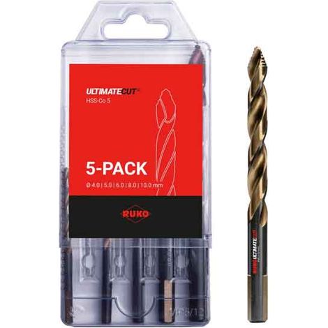 SERIE PUNTE 'HSS COBALTO 5%' IN ASTUCCIO RUKO 5 pezzi - 4÷10 mm