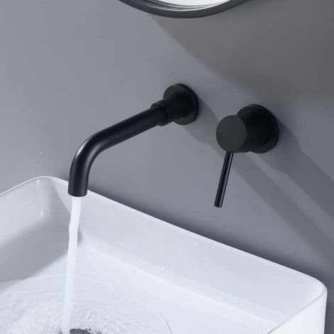 Robinet de salle de bain mural, buse rotative à 360°, laiton massif, avec poignée simple et valve grossière, noir (1/4)