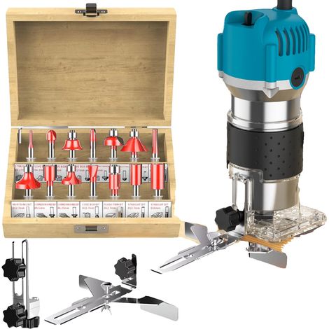 Machine à fraiser le bois, moteur puissant de 800W, base transparente, boîte en carton (1/2)