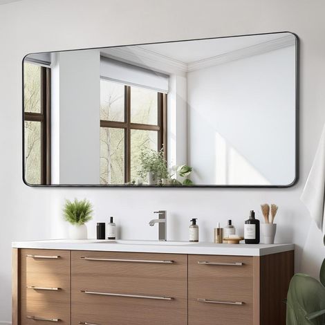 91,5x182,8 cm Miroir Mural Rectangulaire, Grand Miroir de Maquillage Salle de Bain en Verre Trempé Antidéflagrant (1/5)