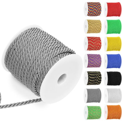 Cordoncino intrecciato grigio da 5 mm, 19 iarde, cordoncino decorativo intrecciato a 3 fili in poliestere, filo di viscosa lucido per cucito e artigianato, fermatende per decorazioni domestiche (1/5)