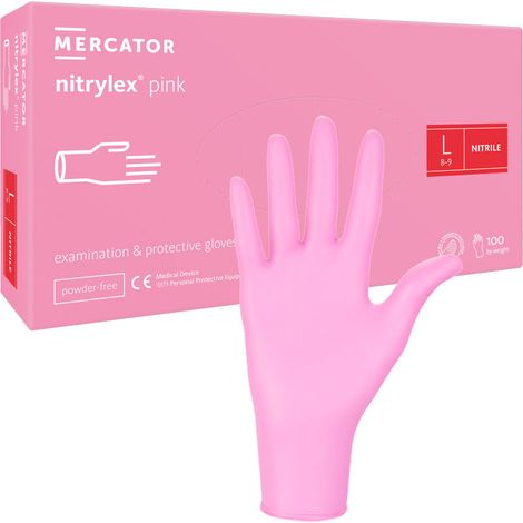 Gants en nitrile roses Mercator Nitrylex, taille L, lot de 100. (1/5)