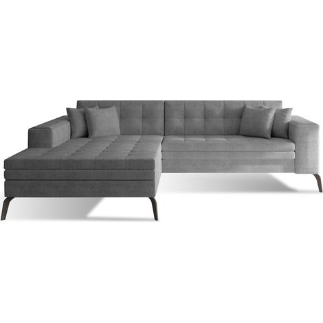 Canapé convertible capitonné angle gauche tissu gris et pieds métal noir Lazor 295cm (1/5)