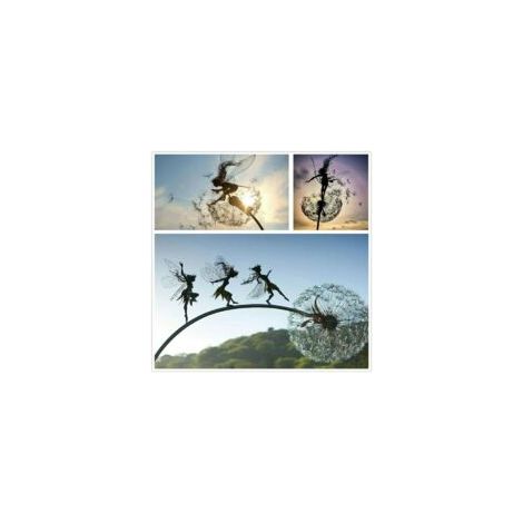 Ensemble de 3 pieu décoratifs de jardin en métal fées et pissenlits dansant ensemble jardin cour Art ornement debout