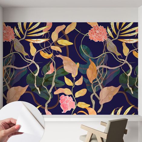 Papier peint autocollant décoratif à motifs pour salon chambre et bureau Tapete adhésif pour décoration Élégance végétale 152x104 cm (1/5)